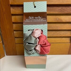 Kitsch Satin Scrunchie Trio - Sage Green, Blush Pink, Rose